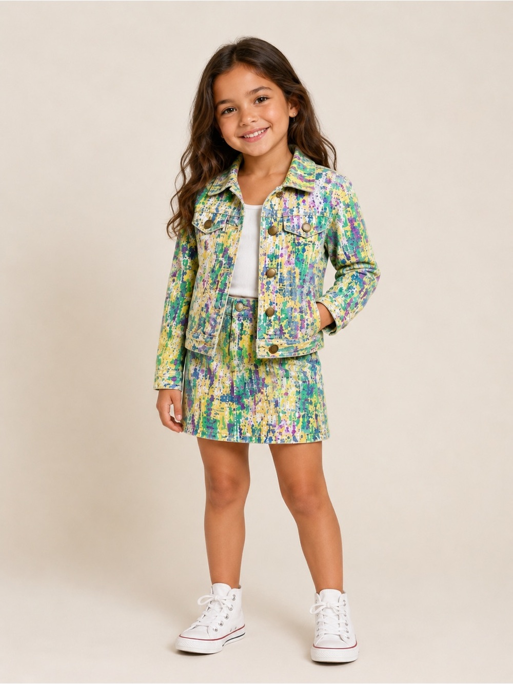 Distressed Colorful Girl’s Jacket & Skirt Set – Size 6X